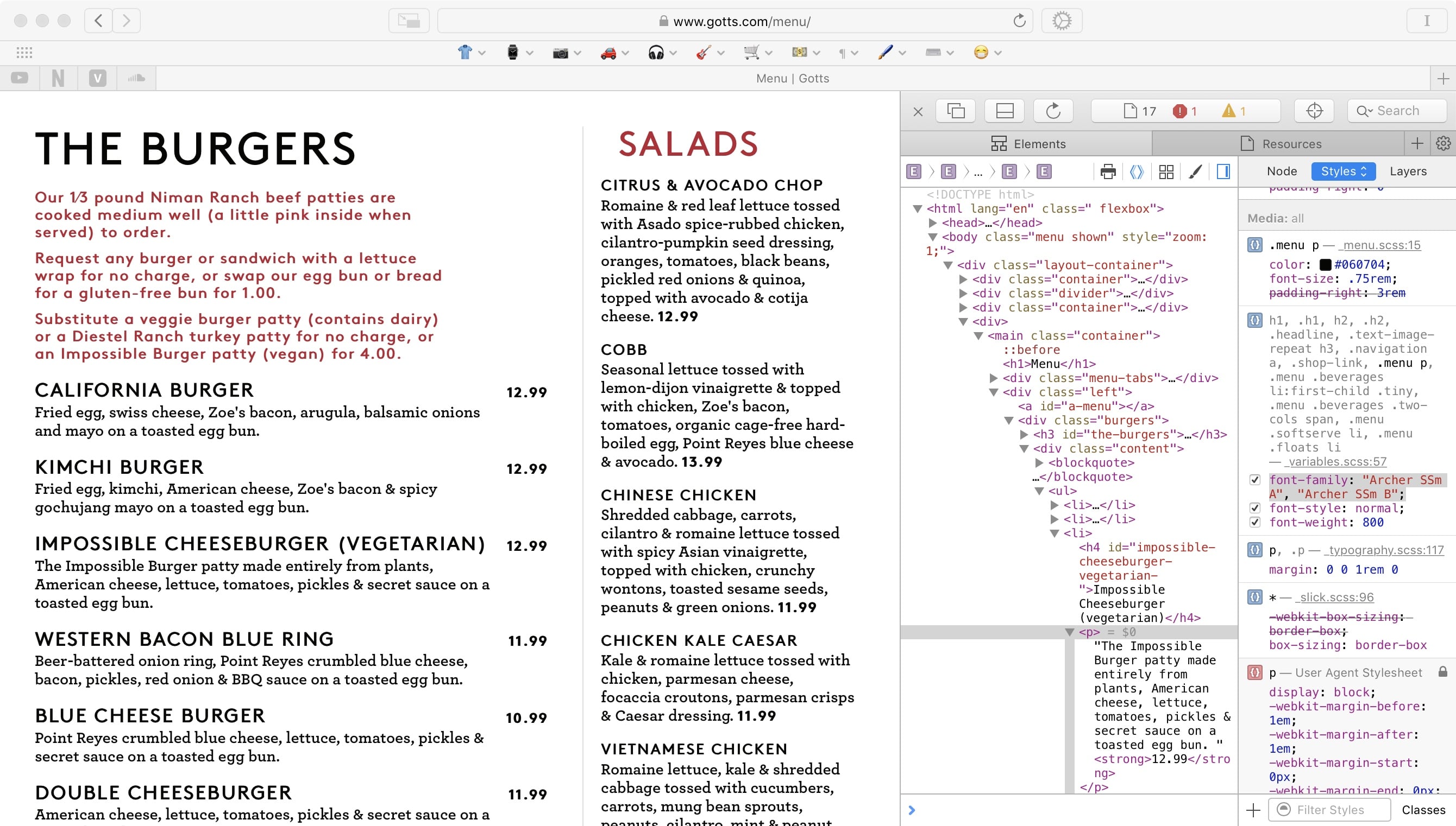 Screenshot of the Web Inspector for Gott's website, showing Archer as the typeface Yes, that's Archer on their website, too š¤